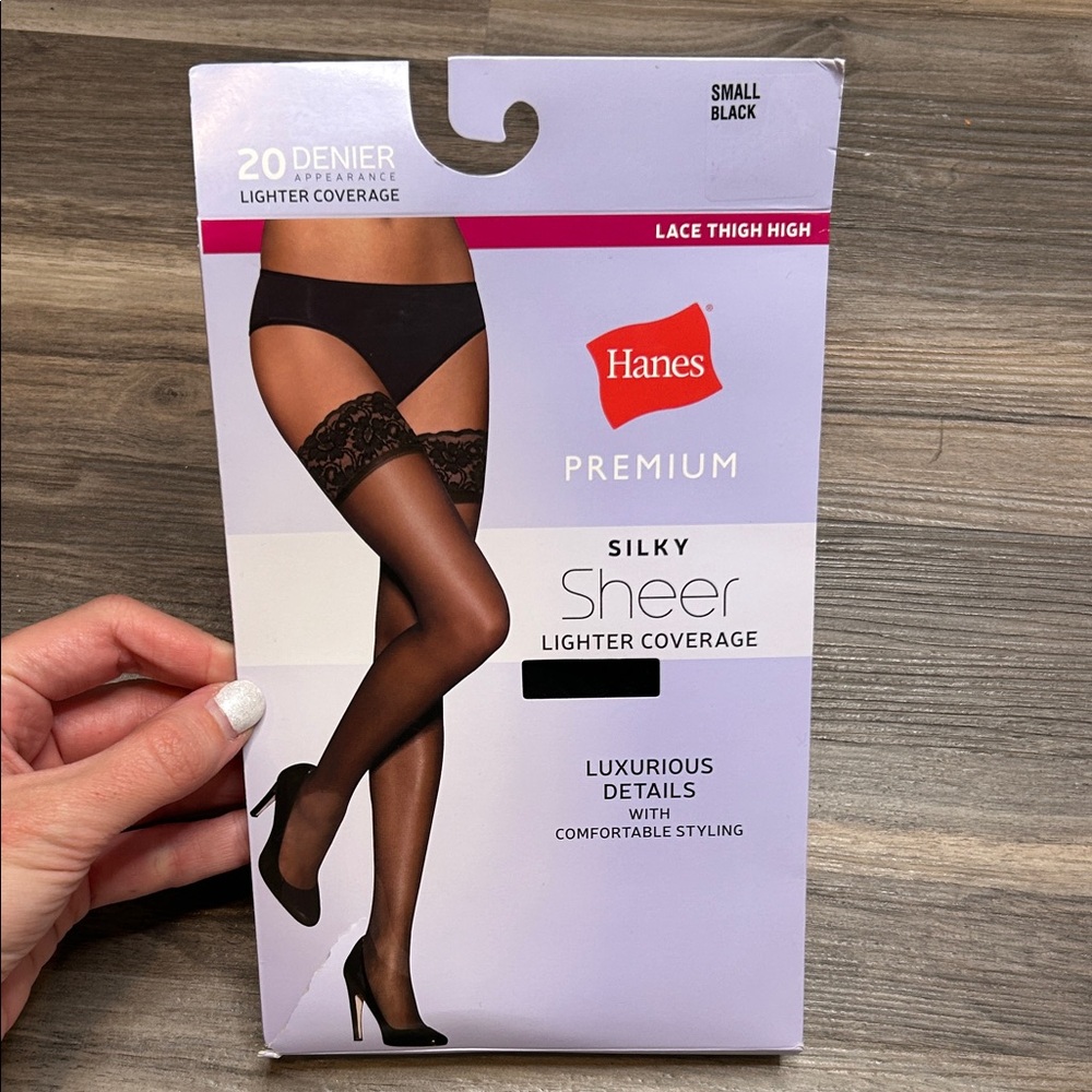NWT Hanes Premium Silky Sheer Lace Thigh Highs
